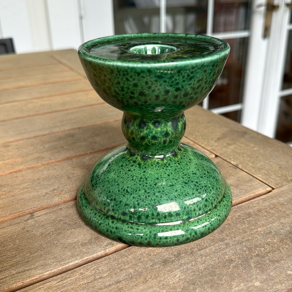 Boho ceramic pillar candle holder green